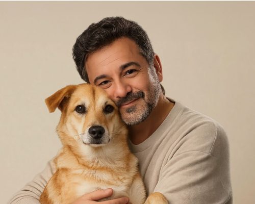 Hombre abrazando un perro