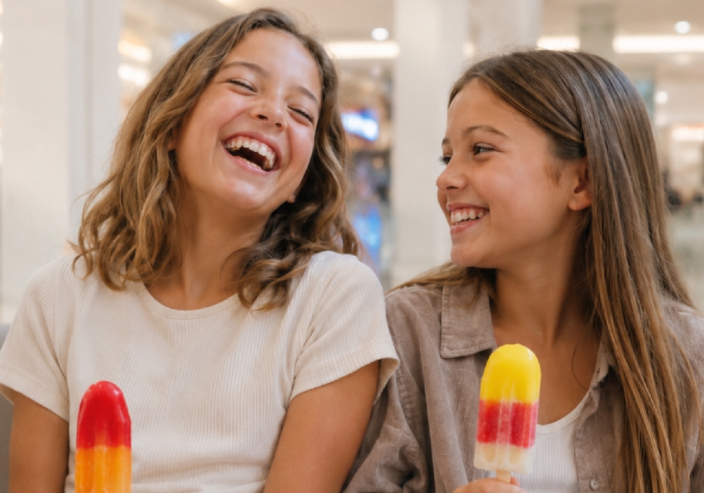 Dos niñas comiendo helado