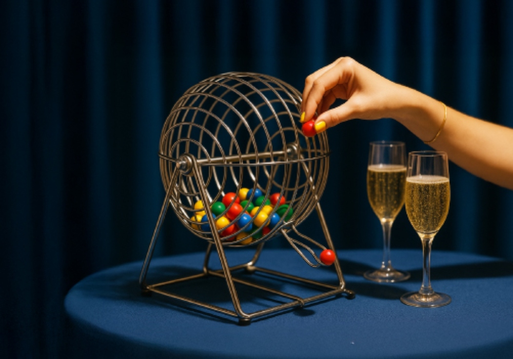 Persona sacando una bolita de colores de Bingo