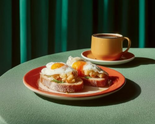 Mesa con un plato y una taza