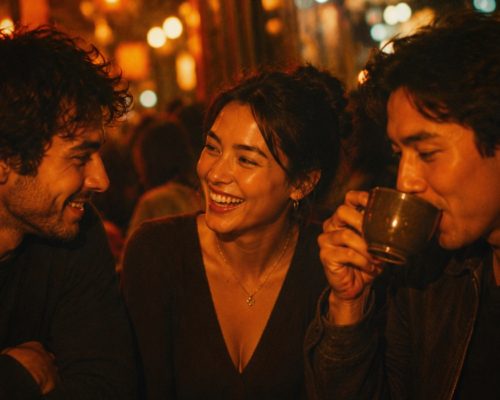 Tres personas tomando café