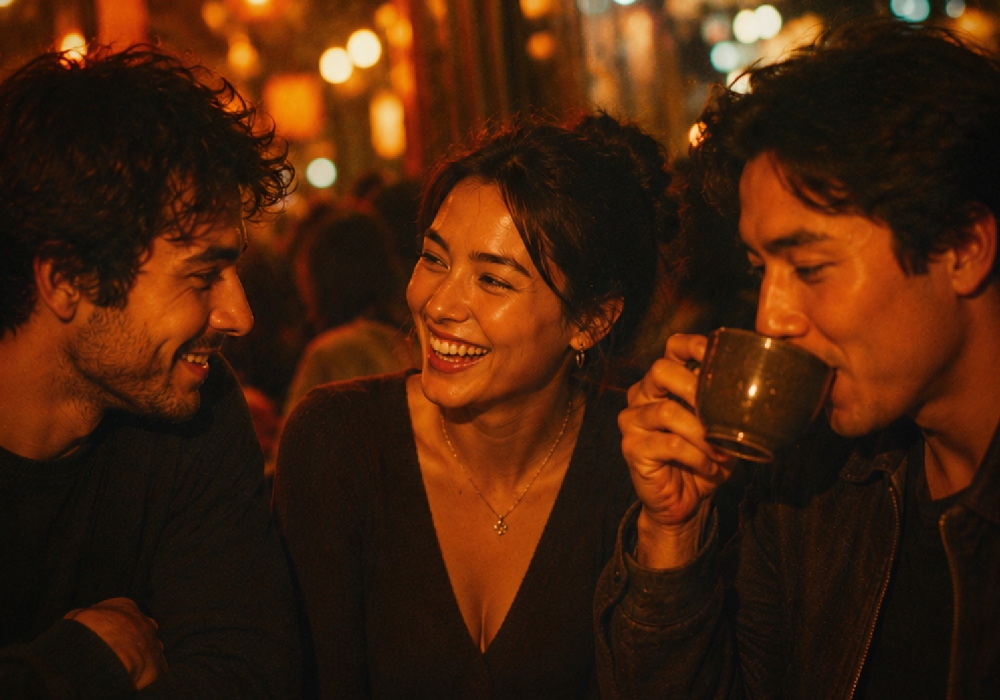 Tres personas tomando café