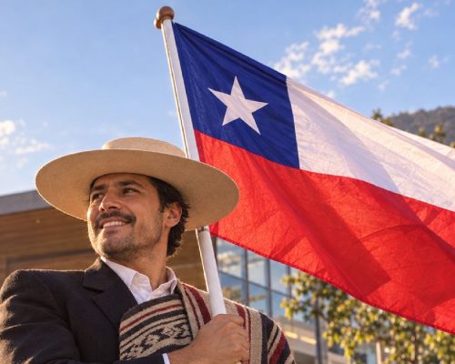 Hombre sosteniendo bandera de Chile