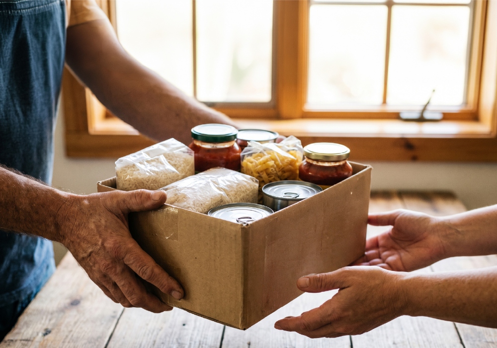 Persona entregando una caja con productos
