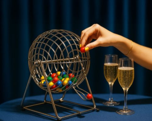 Persona sacando un número de una bolita de bingo