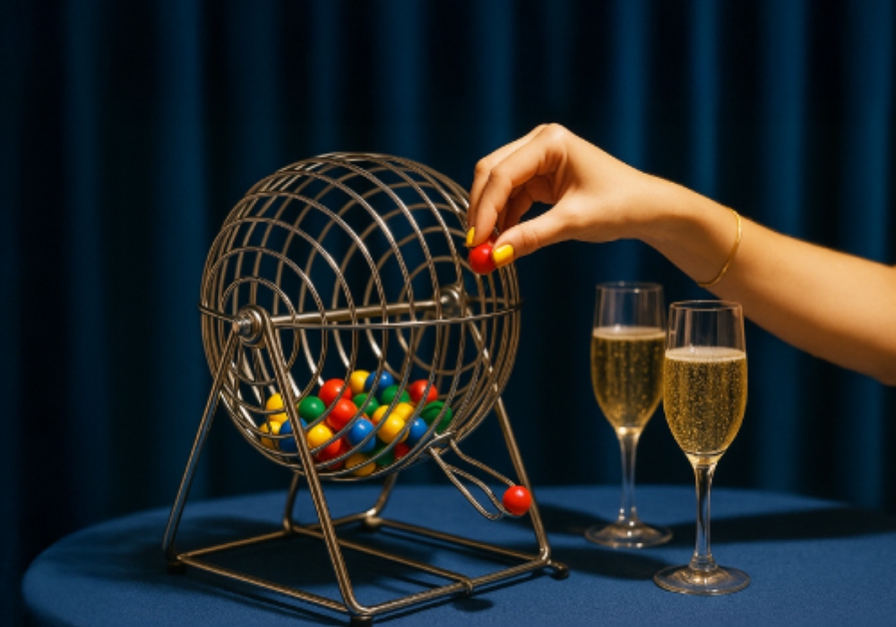 Persona sacando un número de una bolita de bingo