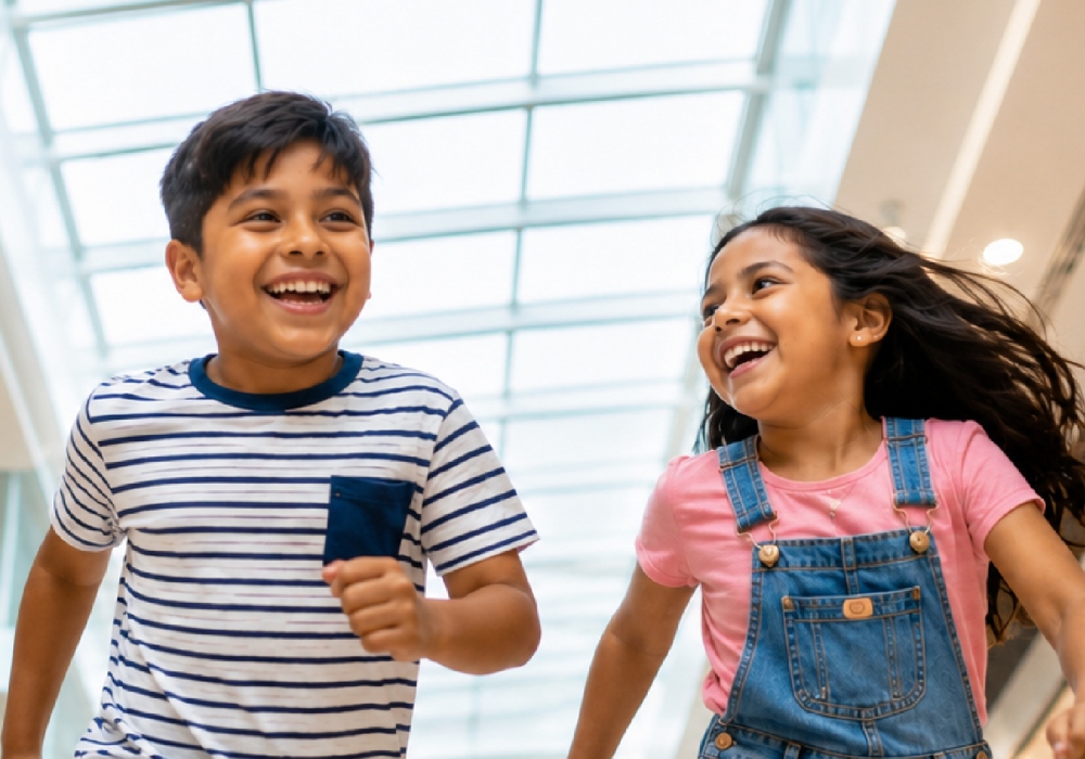 Niño y niña corriendo