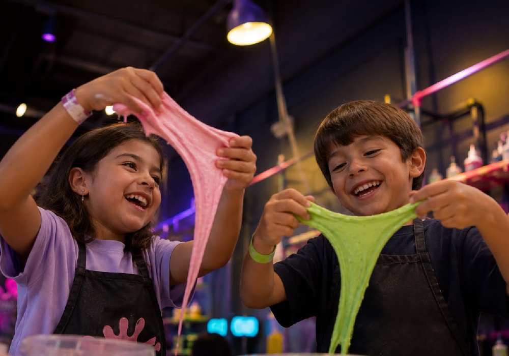 Niños jugando con slimes